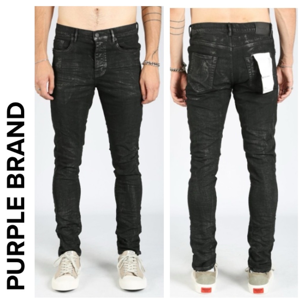 Purple Brand P001 Low Rise Skinny Black Wash Metallic Silver Jean Size 31x31”
